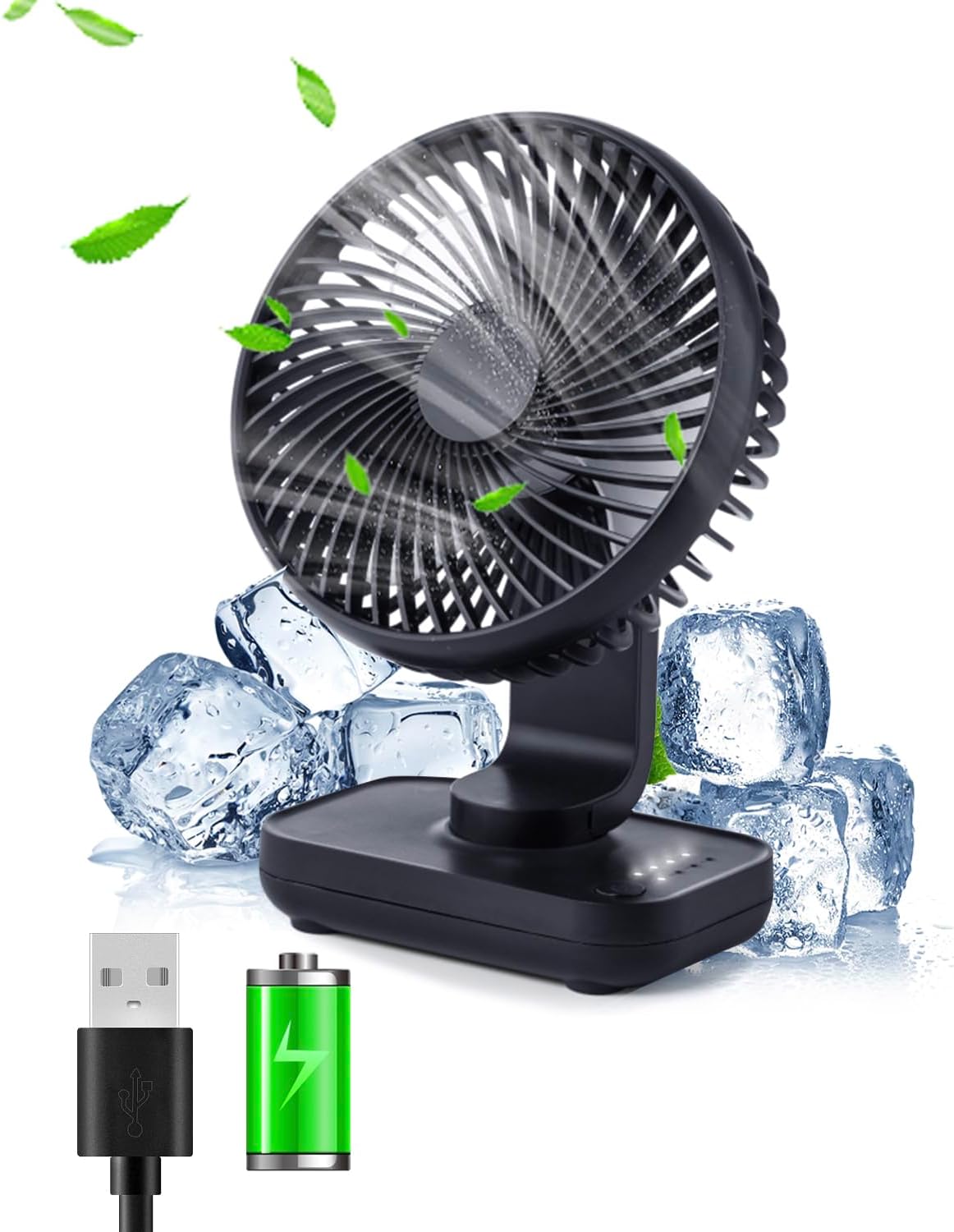 Trongle USB Desk Fan, 4 Speed Adjustment Small Desktop Fan with 4000mAh