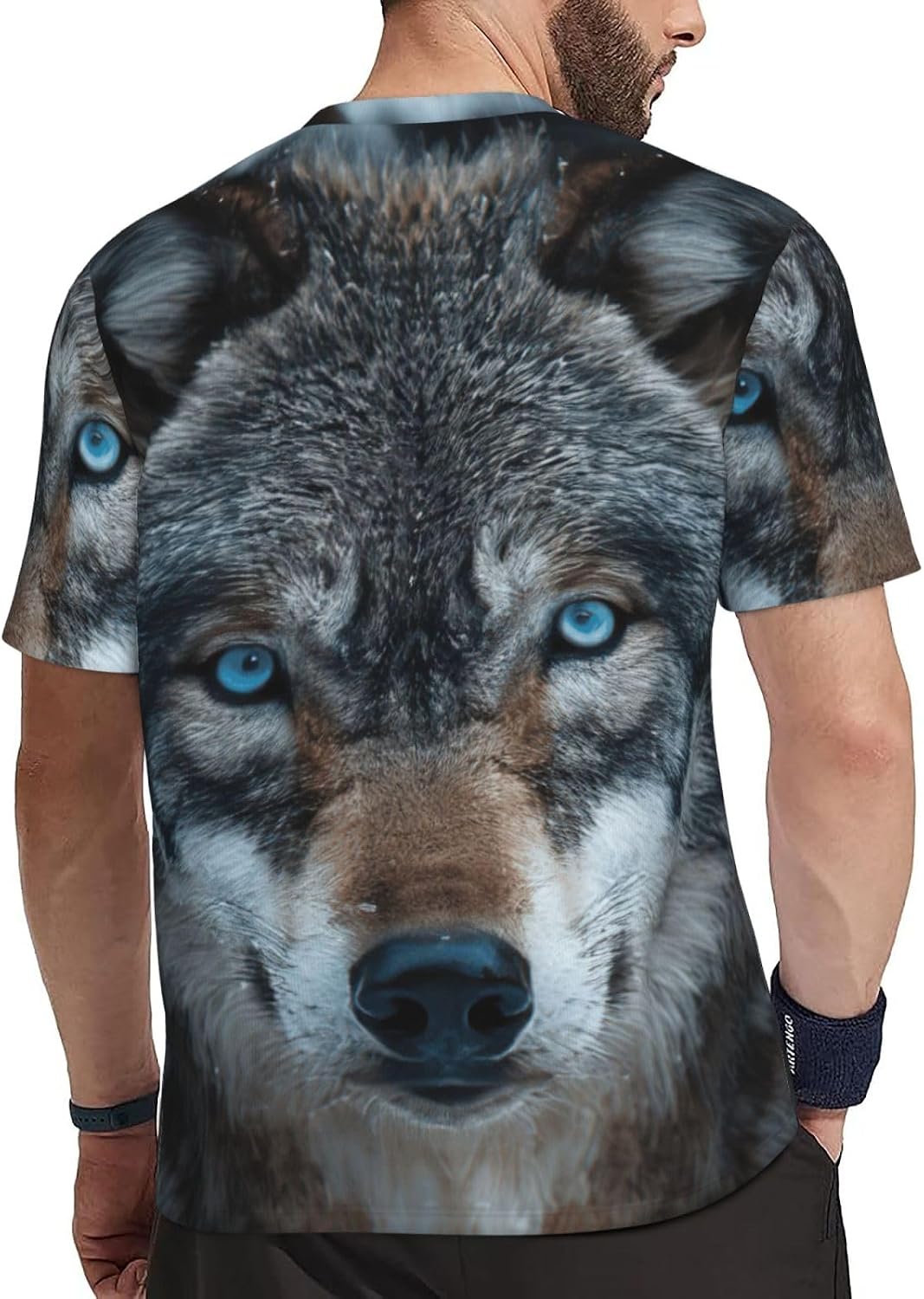 Blue Eyes Wolf Print Mens Short Sleeve Mesh T-Shirt Breathable Athletic Gym Running Casual Sports Wear