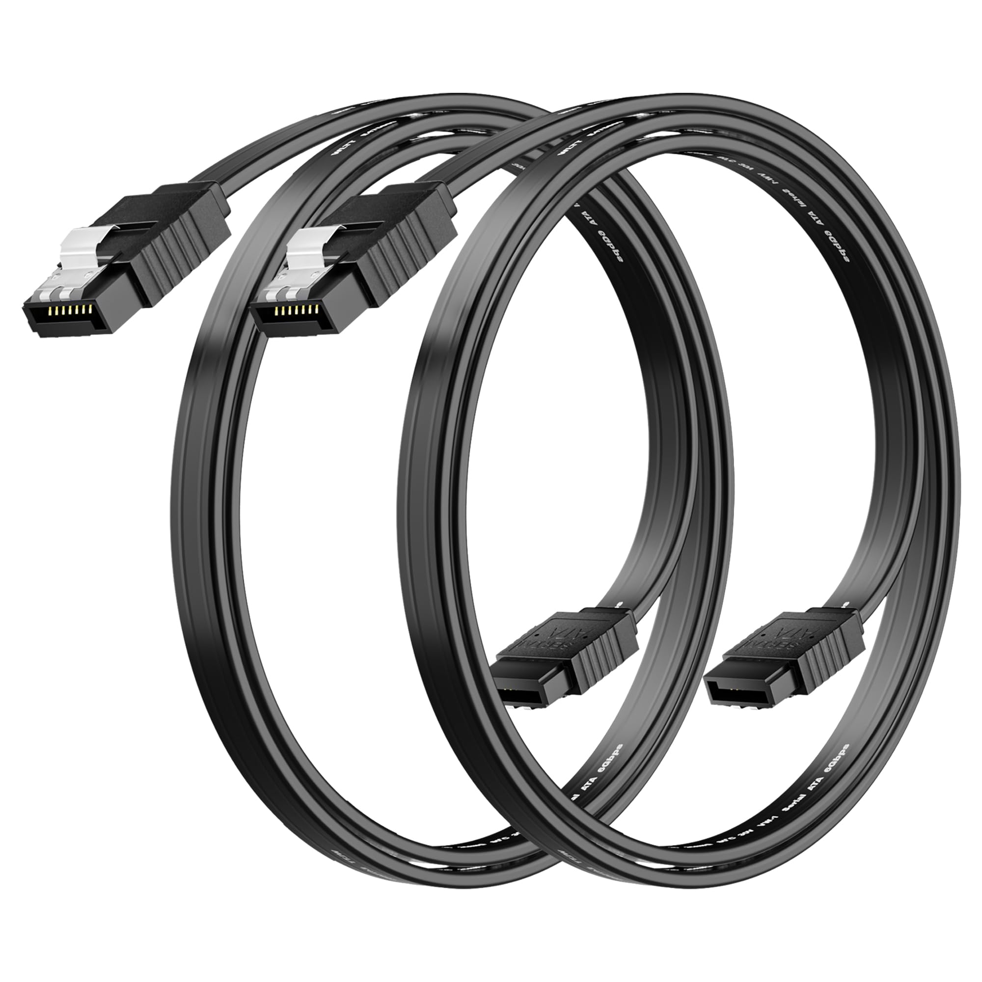 Pagaloce SATA Cable III Straight Angle Connector,18 Inch (2-Pack), 6Gbps SATA Data Cord with Locking Latch, Compatible with HDD, SDD, CD Driver, CD