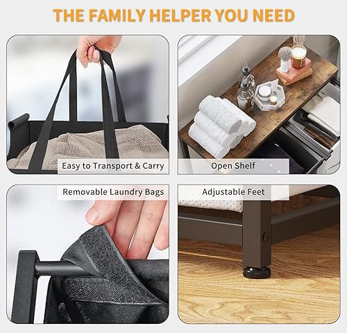 Miniatura 4 de LIVEHOM Cesta de lavandería doble con bolsas extraíbles asas de tela estante superior grande y bolsa de lavandería para baño dormitorio cuarto de