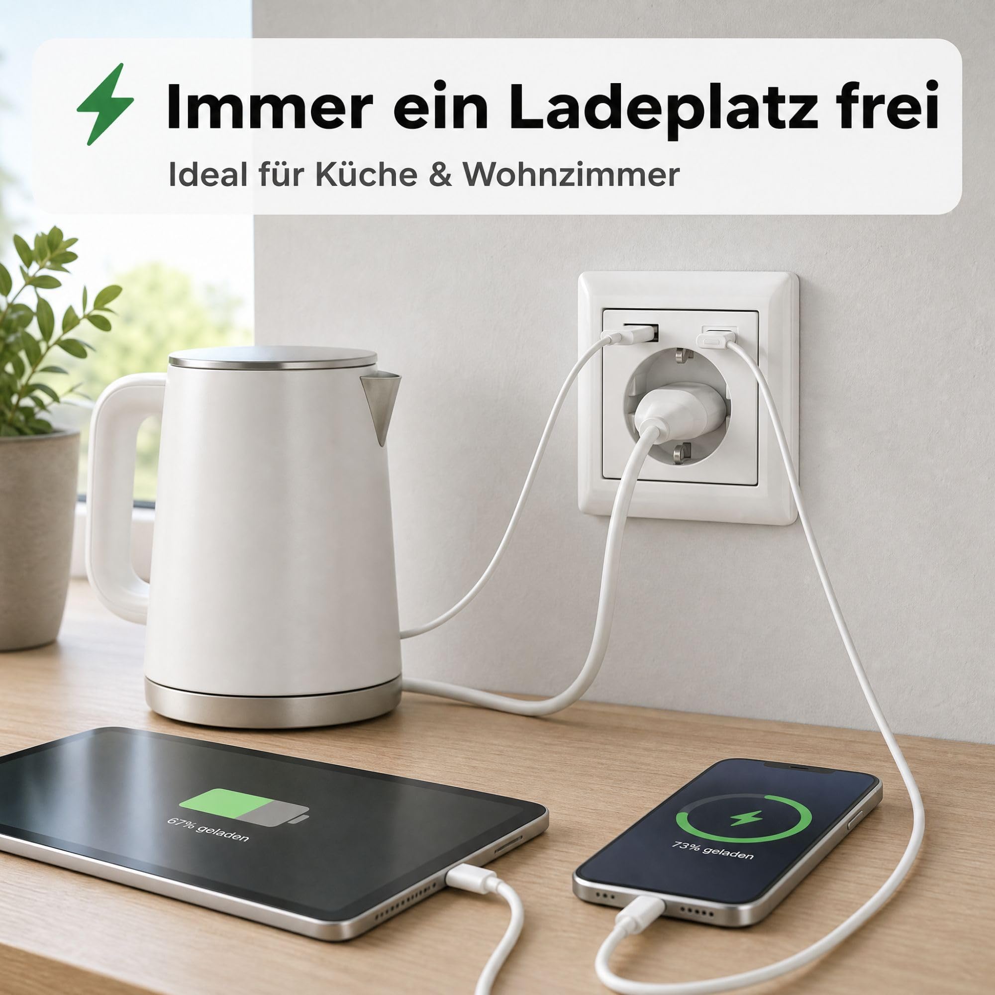 USB-Steckdose chargeMax unter Putz USB-A + USB-C mit Rahmen Ausführung 2USB, Tiefe nur 32mm, Set mit Abdeckung Gira S55 reinweiß glänzend