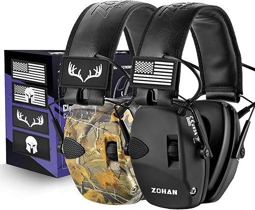 Miniatura 11 de ZOHAN Electronic Shooting Earmuffs, Hearing Protection Shooters, NRR 23dB Noise Reduction Gun Range Ear Protection Headphones Con parches-negro y