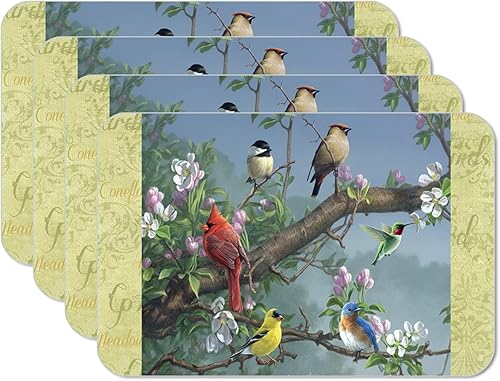 Counterart Beautiful Songbirds - Juego de 4 manteles individuales reversibles de plástico flexible de fácil cuidado, fabricados en los Estados