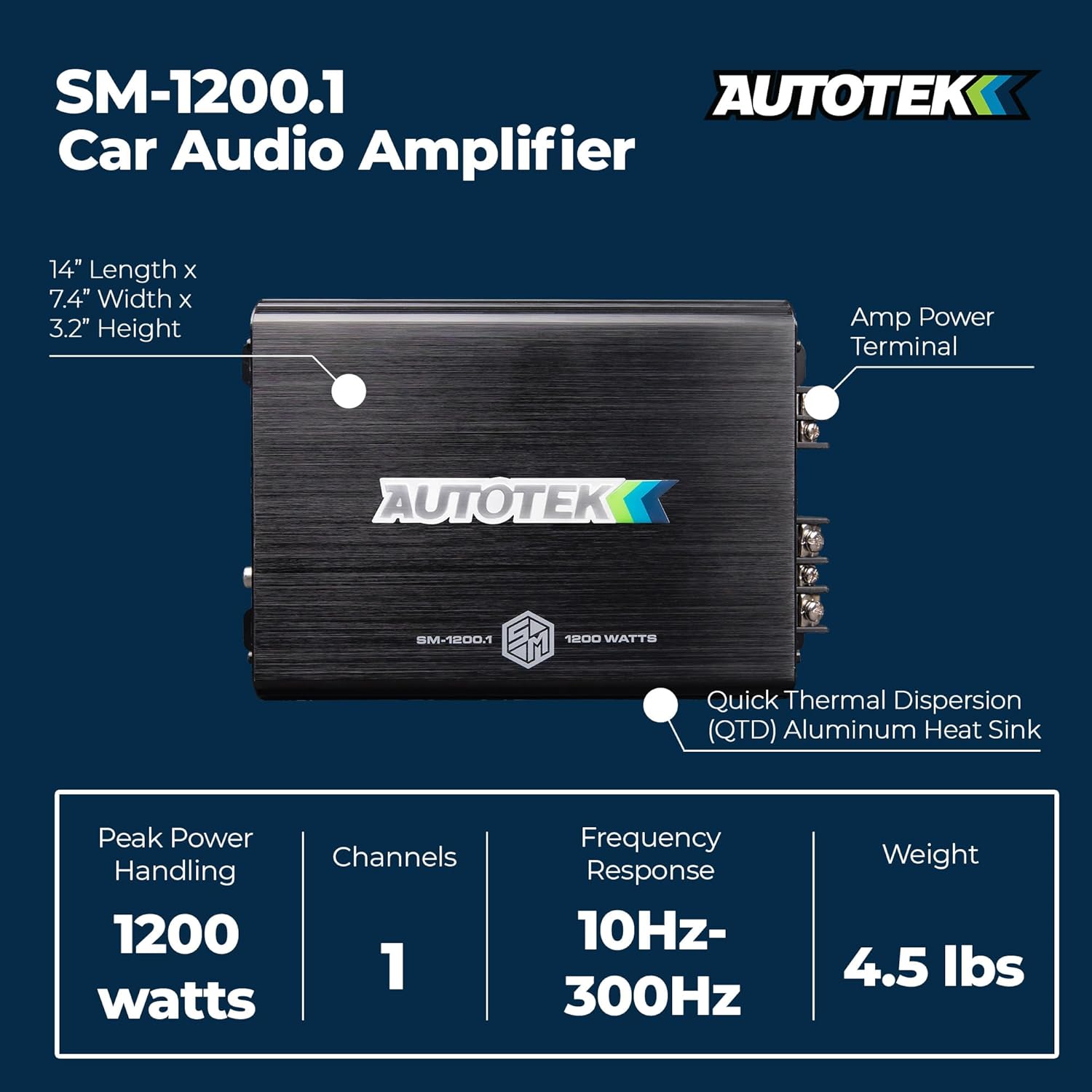 Autotek SM-1200.1 dimensions and specifications