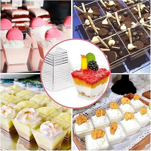 Miniatura 4 de Jnnzzggu 50 piezas de tazas de postre cuadradas de plástico mini, tazas de aperitivo de parfait de 3.5 oz de plástico transparente para postres,