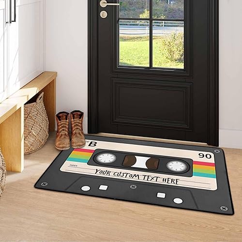 Miniatura 7 de Alfombra de área impresa con cinta de casete retro personalizada para dormitorio, alfombras personalizadas de casette de música vintage para