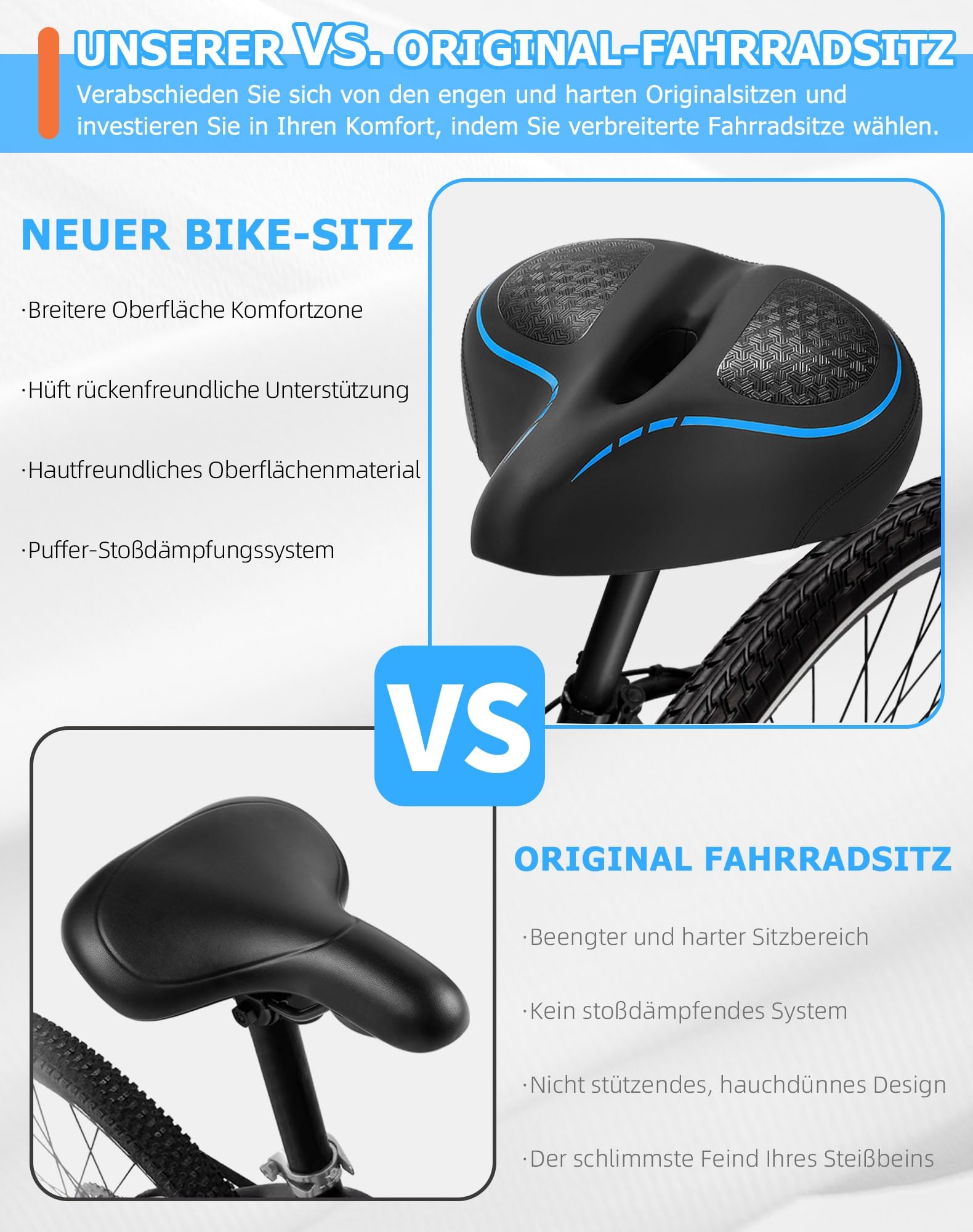 CDYWD Extra Breit Fahrradsattel Herren & Damen, Bequem, Weich, Atmungsaktiv, Ergonomisch, Bequemer Memory-Foam Fahrradsitz, Universal Ersatz Fahrradsättel für Mountainbike, Cityrad, Ebike, Heimtrainer
