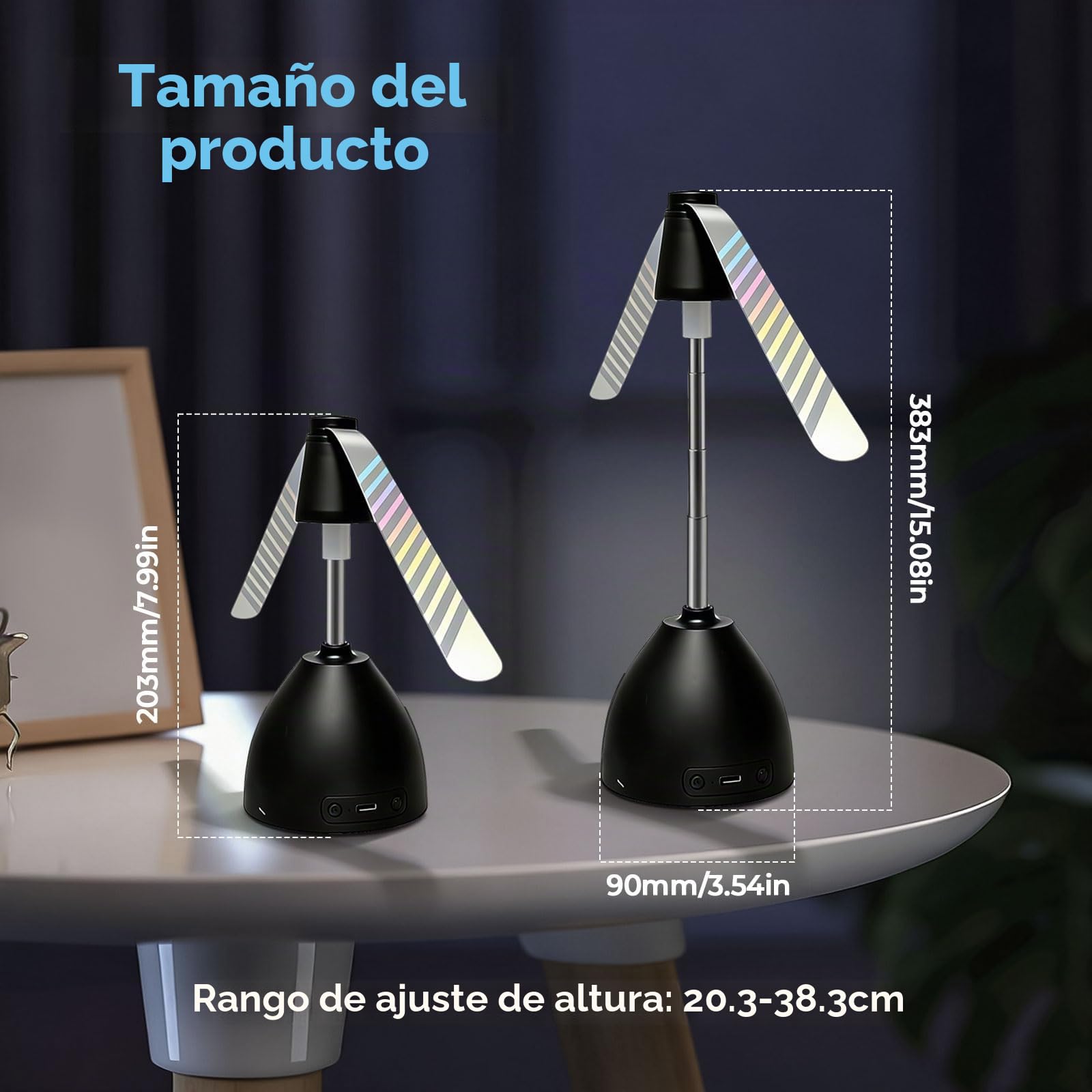 Ventilador repelente de moscas, paquete de 4 trampas para mosquitos con ajuste de altura, 8 modos de iluminación RGB, control de insectos físico sin químicos para fiestas, barbacoas, picnics y el