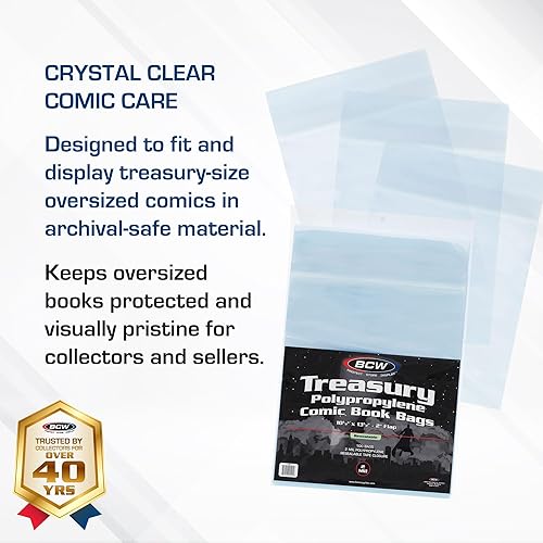 Miniatura 2 de BCW Resealable Treasury Comic Bags – 100 Pack Archival-Quality Acid-Free Polypropylene Sleeves for Storing Treasury Comics Crystal Clear Comic