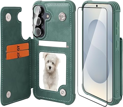 VANAVAGY Wallet Case for Galaxy S25 Plus with Card Holder, Forest Green