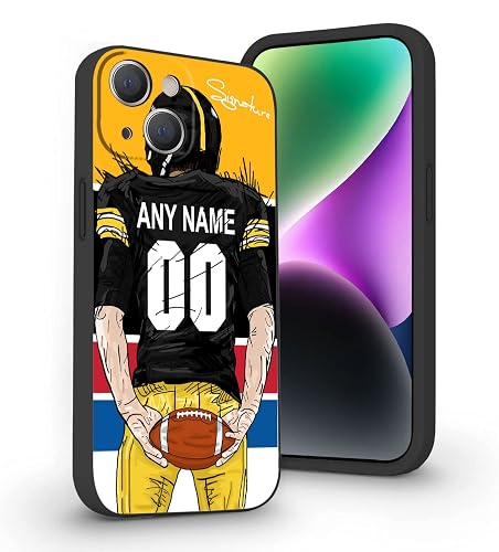 VNGDA Custom Name & Number Football Case for iPhone17 Air 16 15 Pro Max 14 13 Mini 12 11 Xs Max Xr SE3 8 7 6 Plus，Liquid Silicone with Camera Protection Custom Signature Phone Case(Pittsburgh)