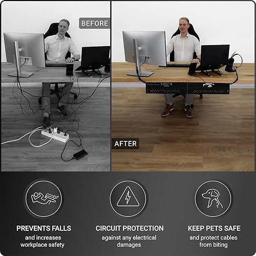 Miniatura 5 de Bandeja de organización de cables para debajo del escritorio, sin taladro, organización de cables, organizador de cables, gran capacidad de carga,