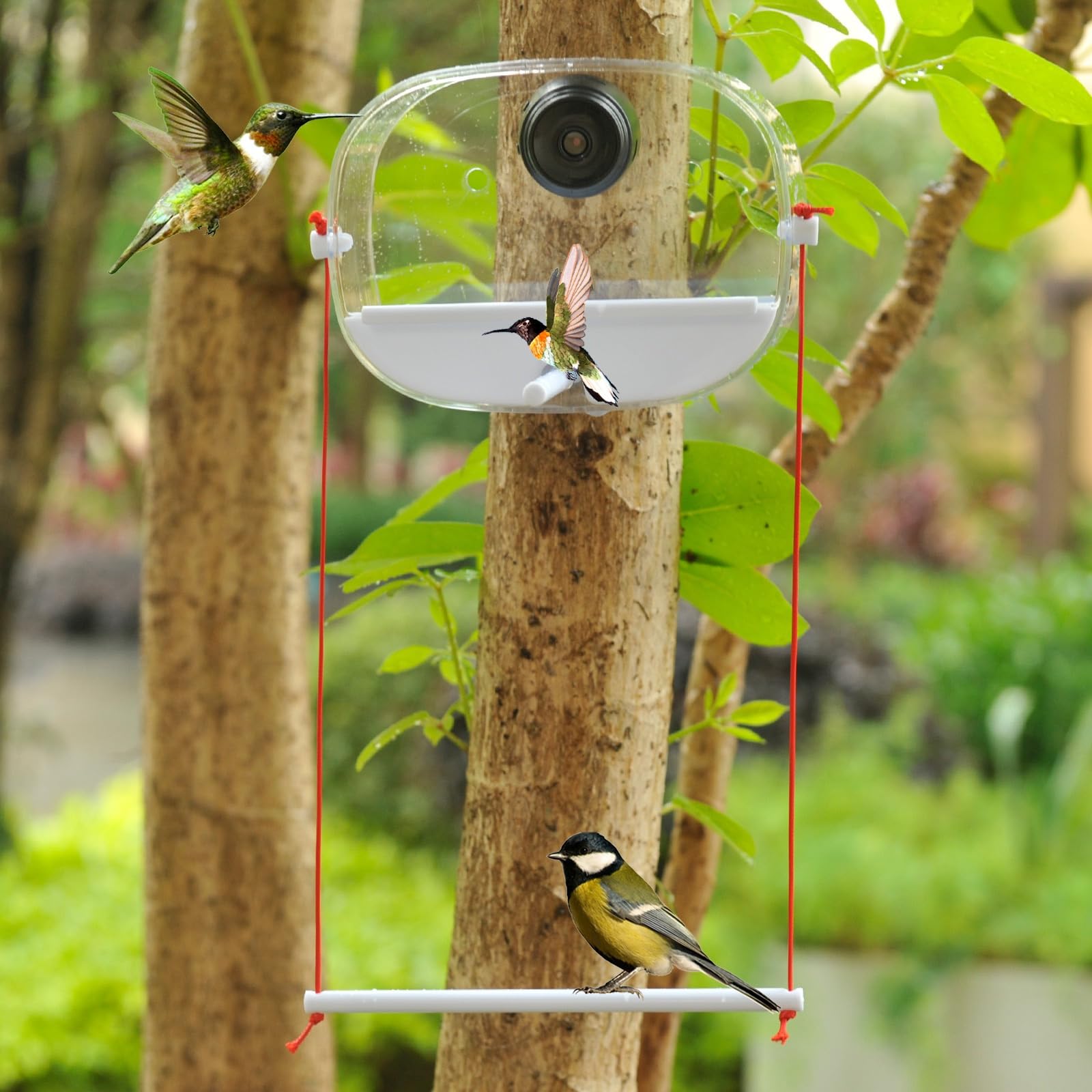 Comedero automático para pájaros de gran capacidad con temporizadores inteligentes espirales ventosa para decoración de jardín/jardín Comedero automático para pájaros