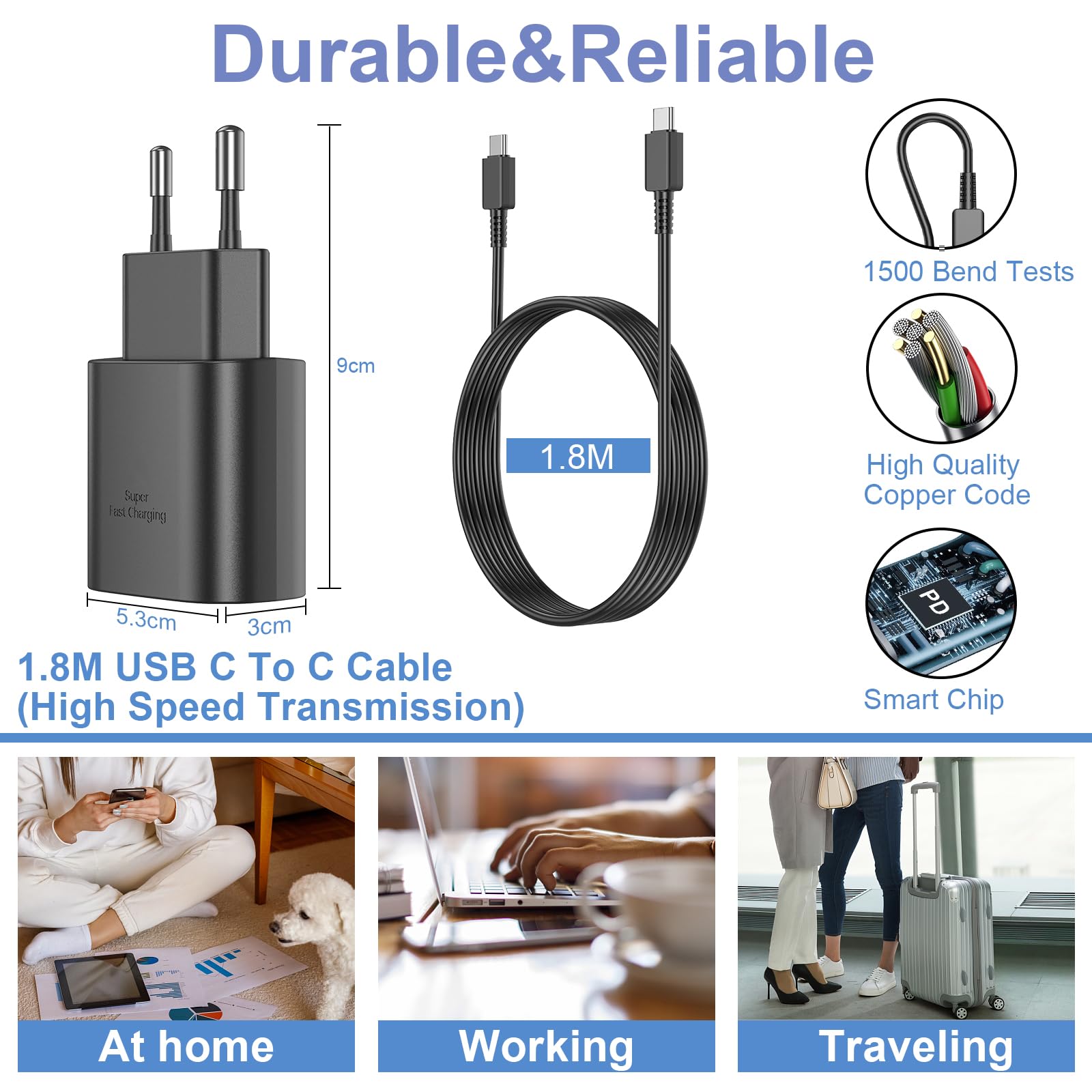 Caricabatterie USB C 25W,Caricatore USB C Rapido a doppia porta per Galaxy S22/S22 Ultra/S21 Ultra 5G/S21 FE/S20/S10/S9/A13,Caricabatterie Veloce con Tipo C Cavo
