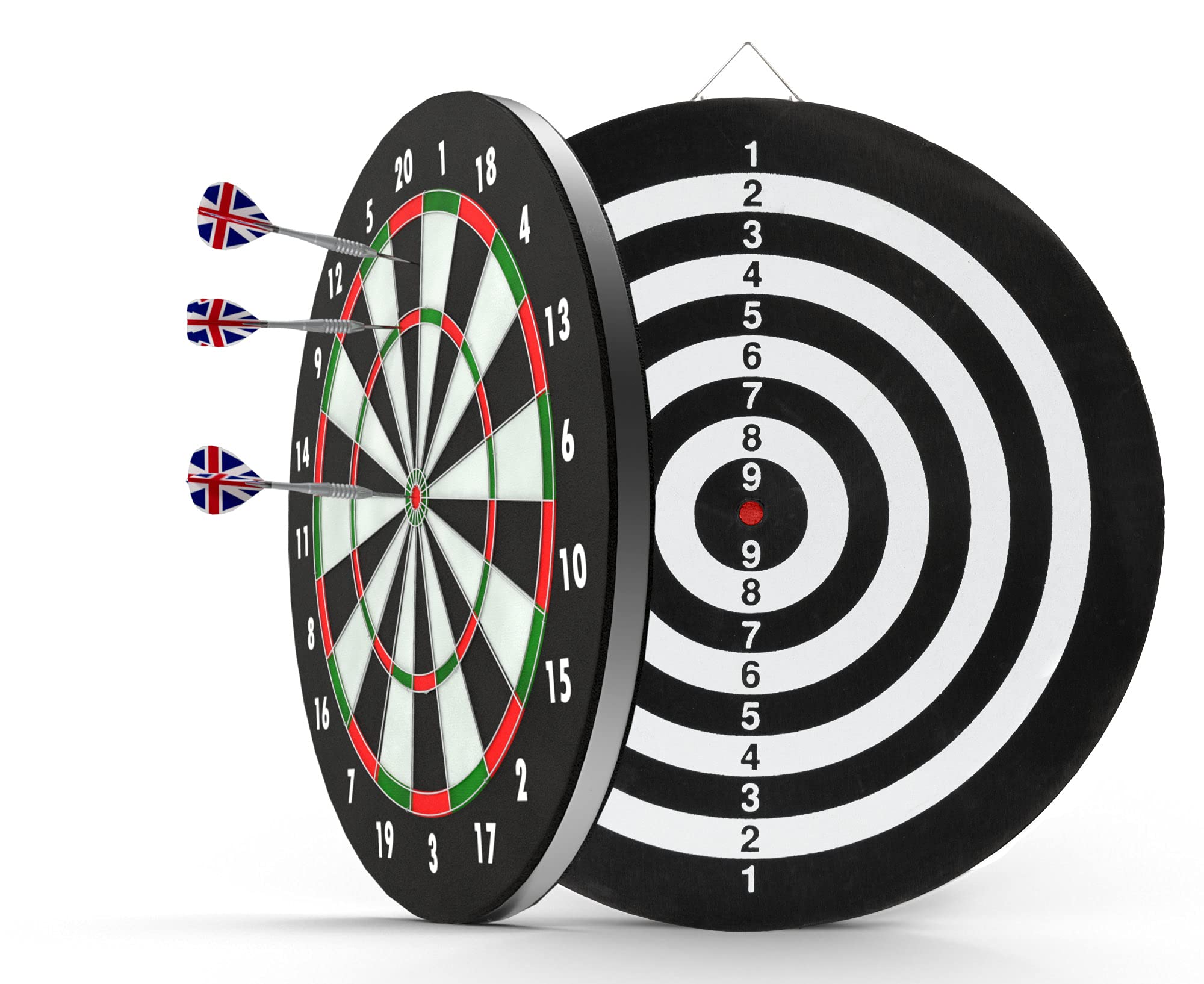 Stagecaptain DBP-1810 BullsEye Bersaglio da Freccette in Carta con 6 Freccette e 4 Set di Flights - Bersaglio Steeldart Doppia Faccia per Principianti in Paper Board