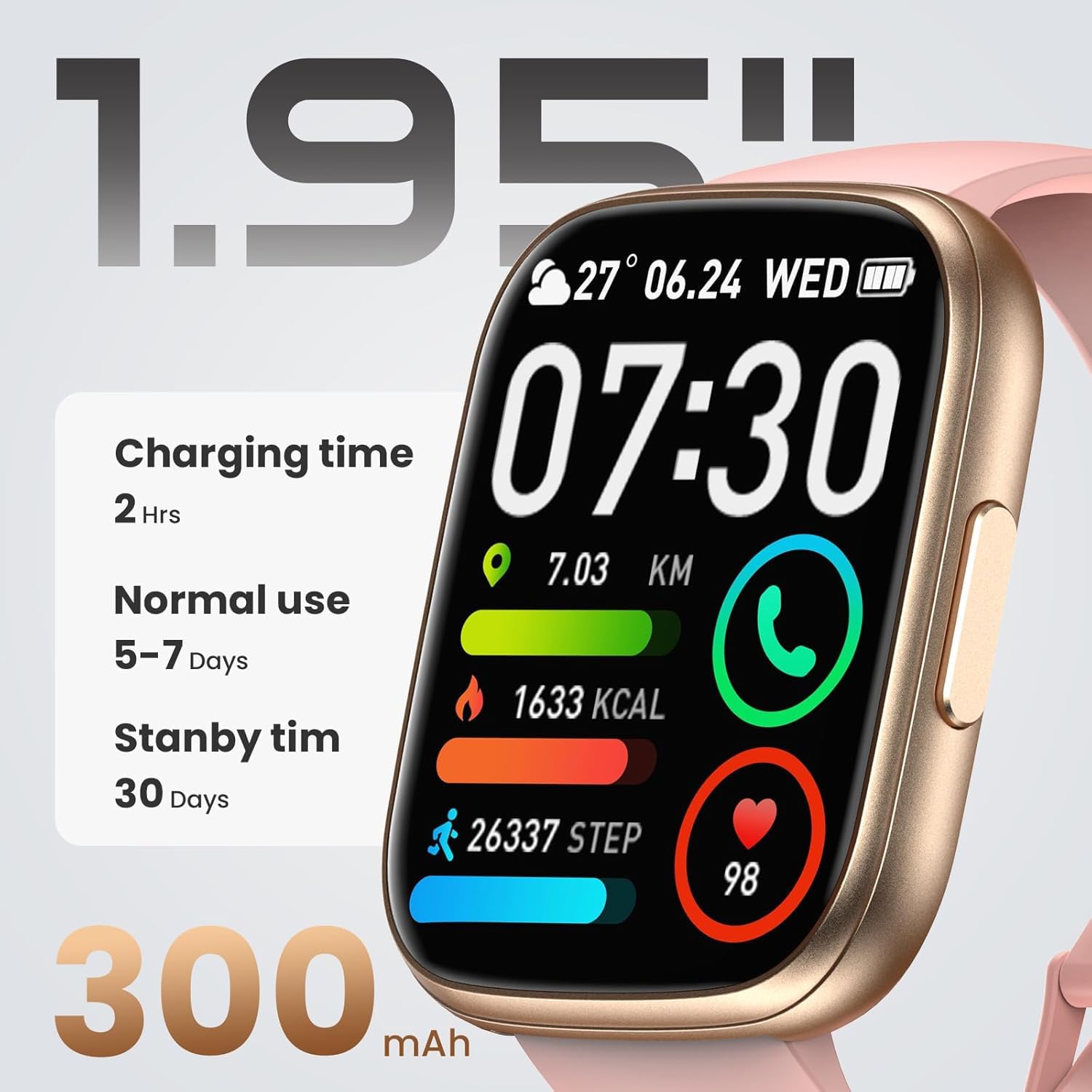 Smartwatch Damen mit Telefonfunktion,1.85" HD Uhren Damen mit Herzfrequenz Schlafmonitor SpO2 Schrittzähler,110+ Sportmodi Fitnessuhr,IP68 wasserdichte Smart Watch Kompatibel für iOS/Samsung/Android