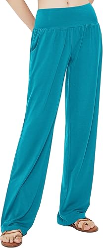 Urban CoCo Pantalones de yoga cómodos para mujer, pantalones casuales de pierna ancha, pantalones elásticos de cintura alta con bolsillos