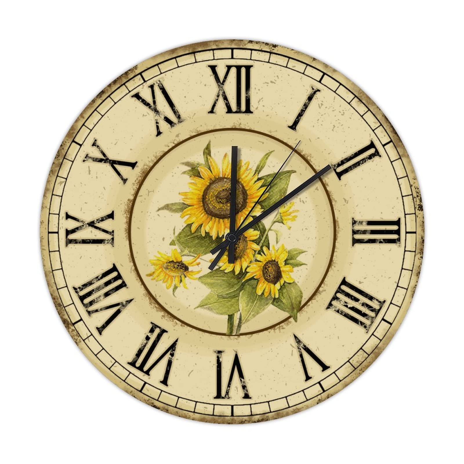 Horloge murale vintage en bois avec design botanique artisanal de 38 cm