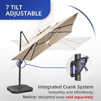 9 X 12 FT Cantilever Outdoor Patio Umbrella with Led Lights Heavy Duty Windproof Double Top Large Rectangle Offset Umbrellas with 360-degree Rotation for Garden Pool Deck Backyard, Beige