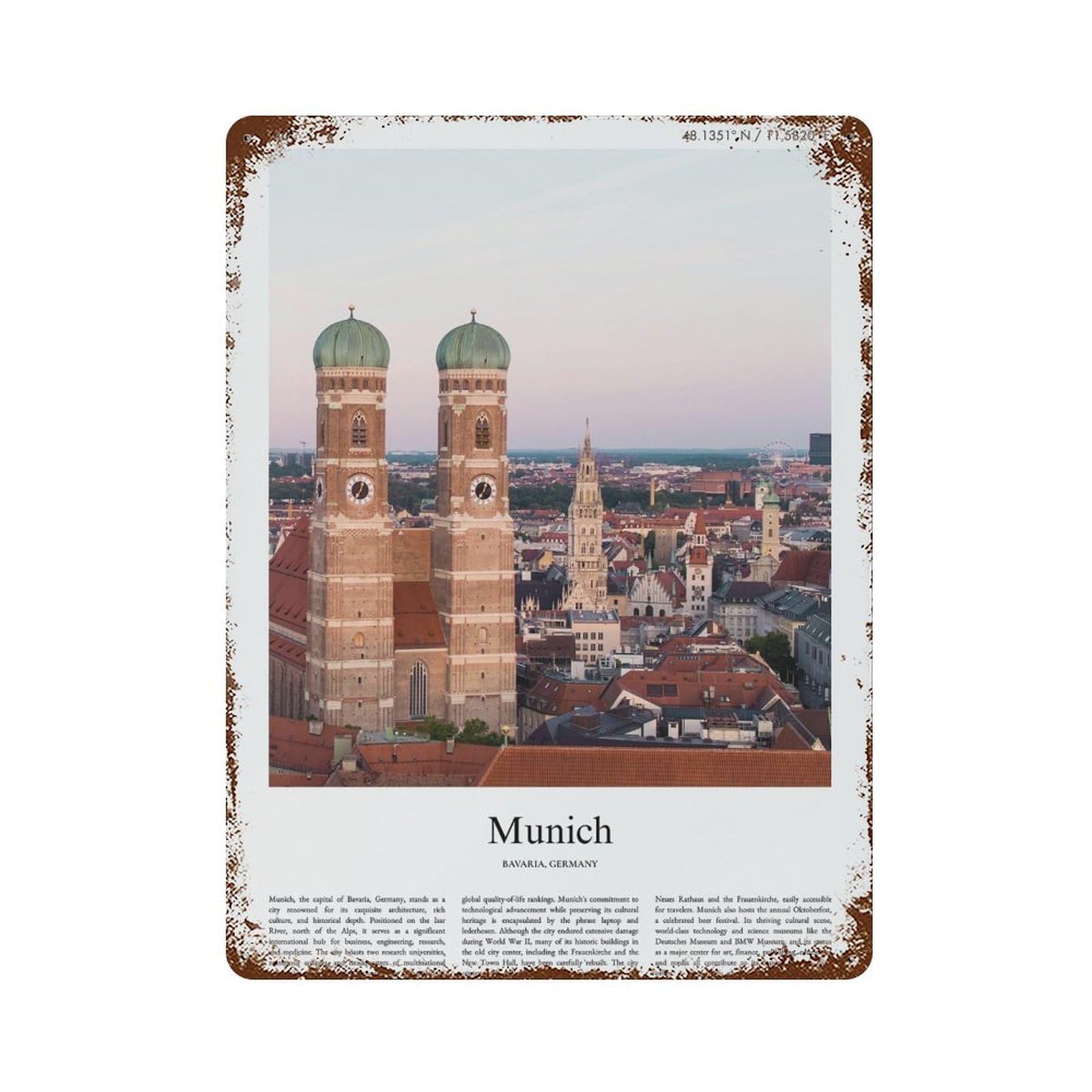 xiaoxiaoshen Munich Bavaria, Germany City Scenery Wall Decor Art Metal Tin Poster Modern Home Decor Art Home Bar Shop Decorations Vintage Sign 40x30cm