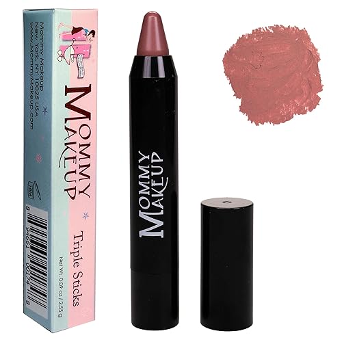 Miniatura 5 de Mommy Makeup Triple Sticks Lipstick & Cream Blush - Color de labios hidratante de larga duración con cobertura media para labios y mejillas Bare Babe