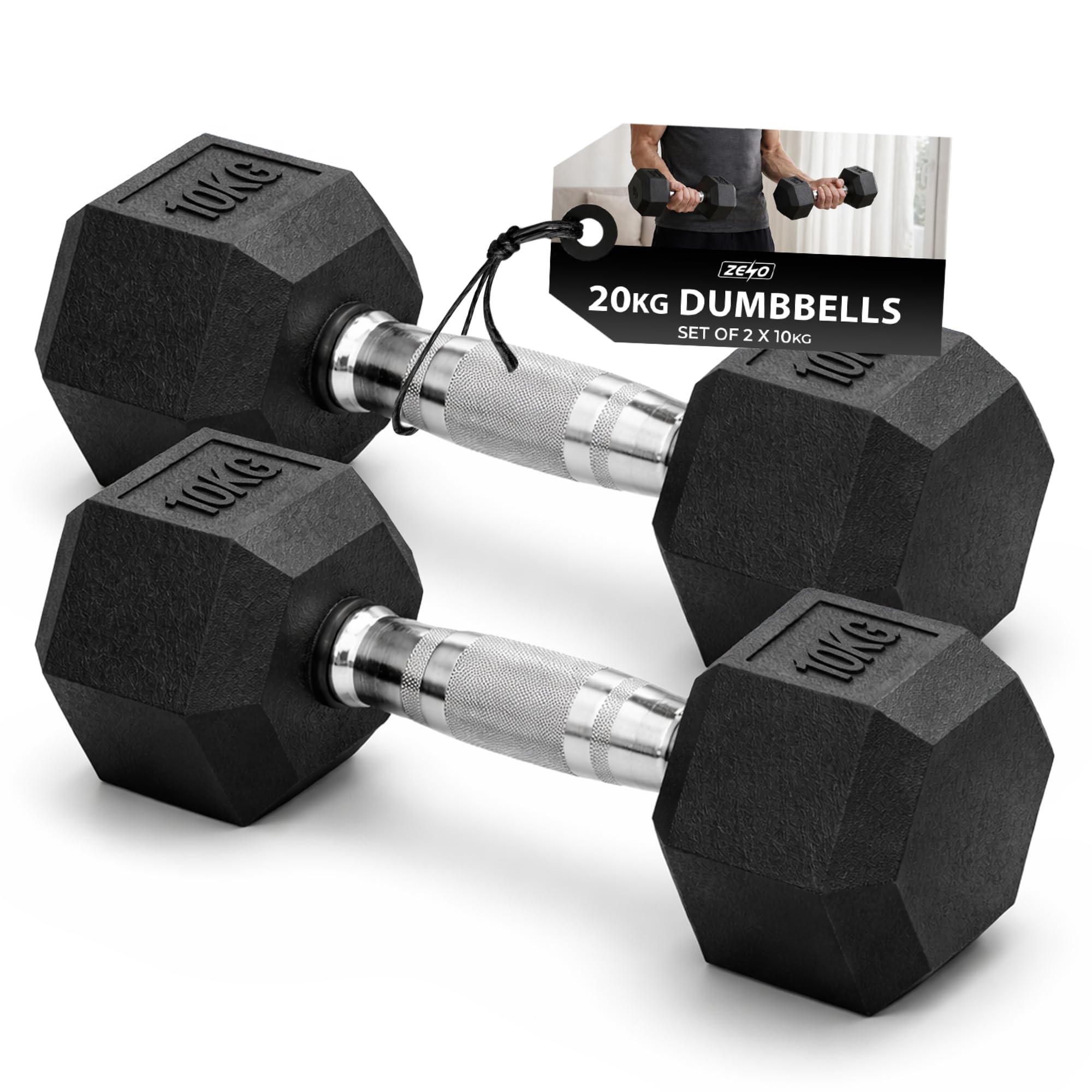 ZENO Dumbbells Set | Weights Dumbbells Set | Metal Dumbbell Pair | Hex Dumbbell For Workouts, Home Training, Gym | Anti Slip & Anti Roll Weights (Black, 30KG (2 X 15KG))