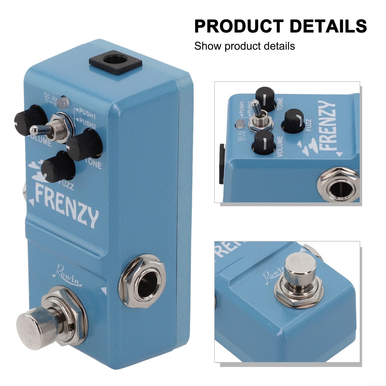 Rowin LN-322 Frenzy E-Gitarren-Pedal, klassisches Fuzz-Ton-Bassgitarren-Distortion-Pedal mit Dual-Modus, Metall-Effektpedal, Vintage Overdrive Stompbox, Grün