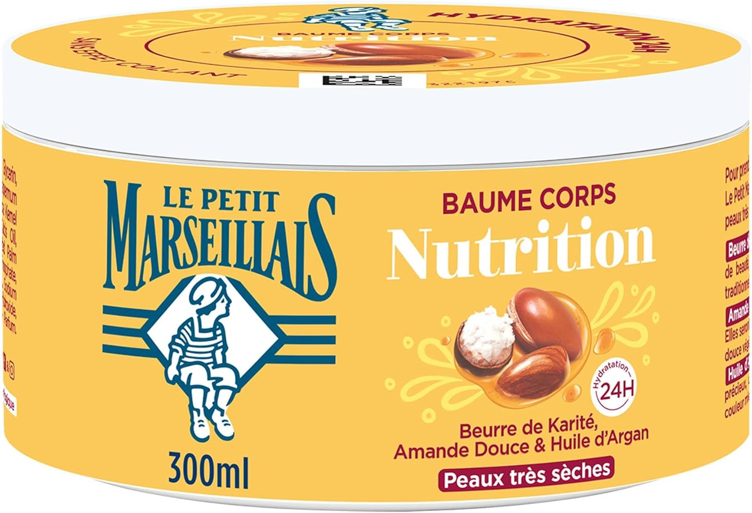 Le Petit Marseillais | Baume Hydratant Nutrition (Pot 300ml) – Baume corps pour peaux très sèches confort 24h – Soin corps au beurre de karité, amande douce & huile d&rsquo;argan