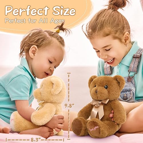 Miniatura 8 de MorisMos I Love You - Oso de peluche para niñas y niños, paquete de 2 animales de peluche a granel para niños, osos marrones y bronceados de 12