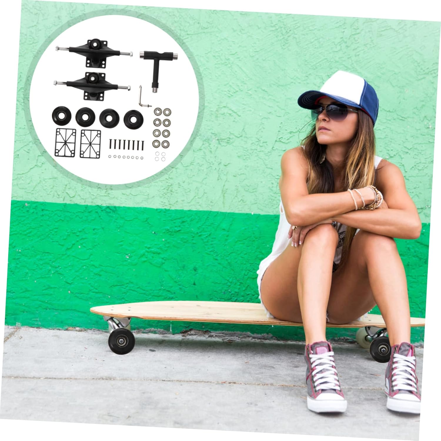 Skateboard Accessories Kit Bridge Bearings Wheels Essential for Skaters Aluminum Alloy Random Style