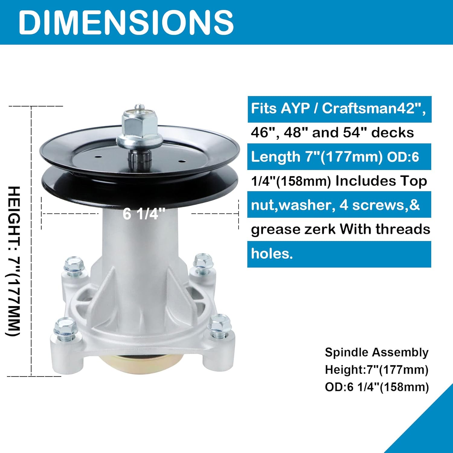 187292 192870 Spindle Assembly for Craftsman Husqvarna AYP 587125401 Craftsman LT1000 LT3000 GT6000 Husqvarna YTH24V48 YTH22V46 Spindles Lawn Mower 42" 46" 48" 54" Deck Spindle 3PCS