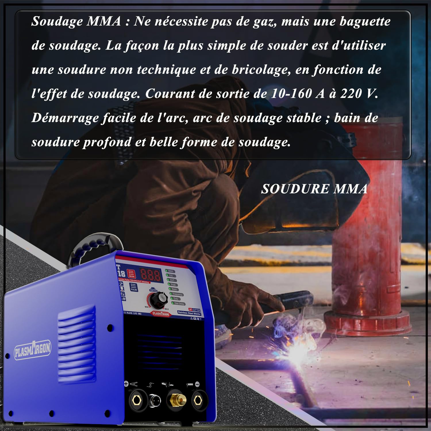 Poste à souder 3 en 1 - Découpeur à plasma WIG - Soudeur MMA à onduleur - Combinaison de soudage plasma TIG MMA | IGBT | Affichage LCD numérique | Allumage HF CT418P
