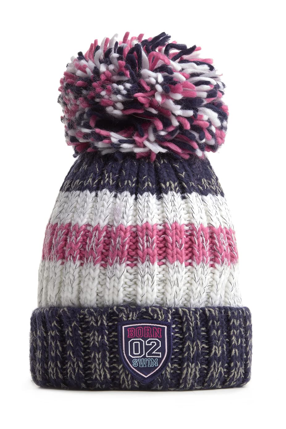 B&Q -  Reflective Rib Knit Bobble HatNavy Pink