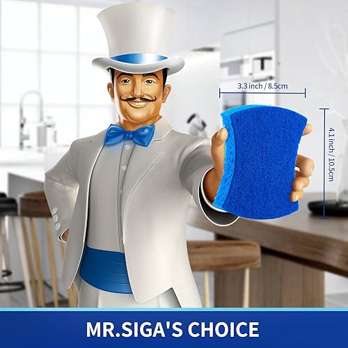 Miniatura 2 de MR.SIGA Esponja exfoliante de celulosa antiarañazos, esponja de doble cara para lavar platos para cocina, paquete de 12 Azul real, azul claro,Verde,
