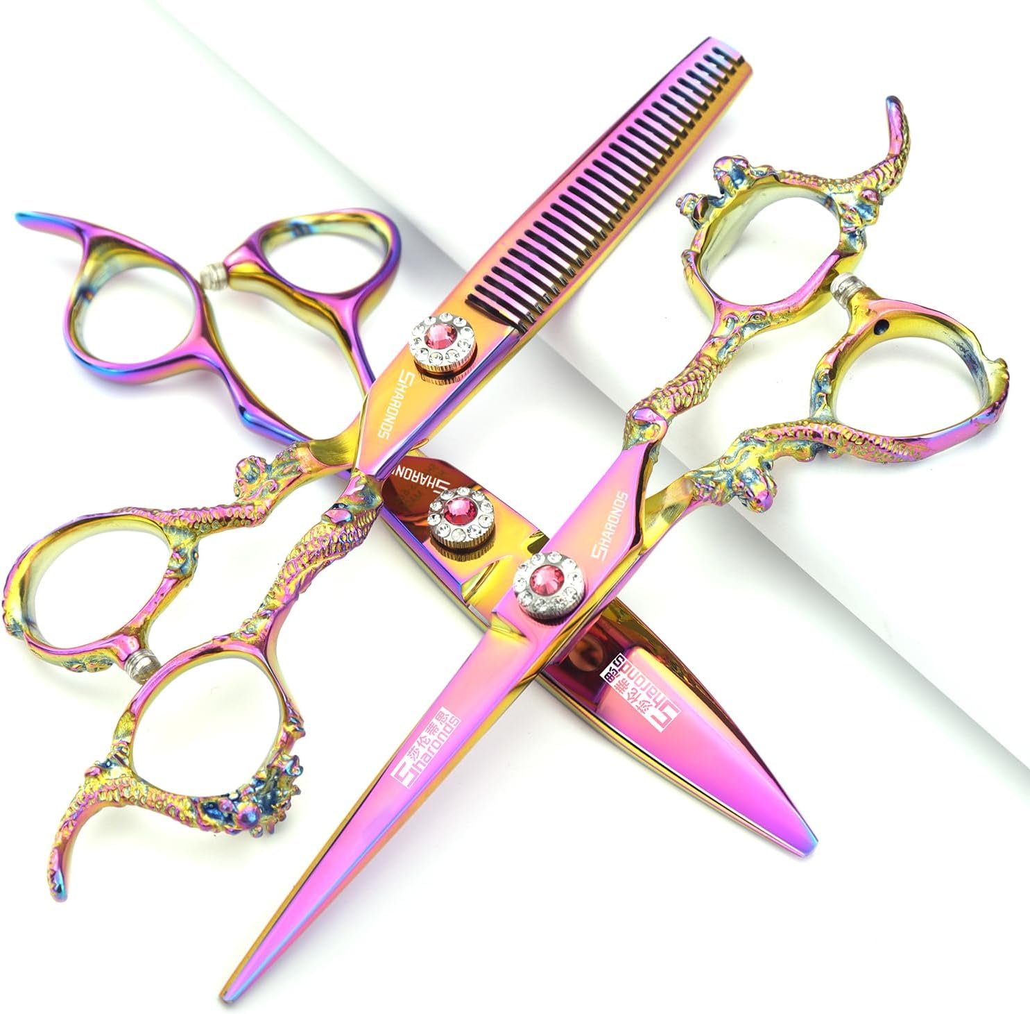 5.5/6 /7 Inch Purple Dragon Knight Professional Japanese Hair Scissors Barber Scissors Set (6 inch 3pc)