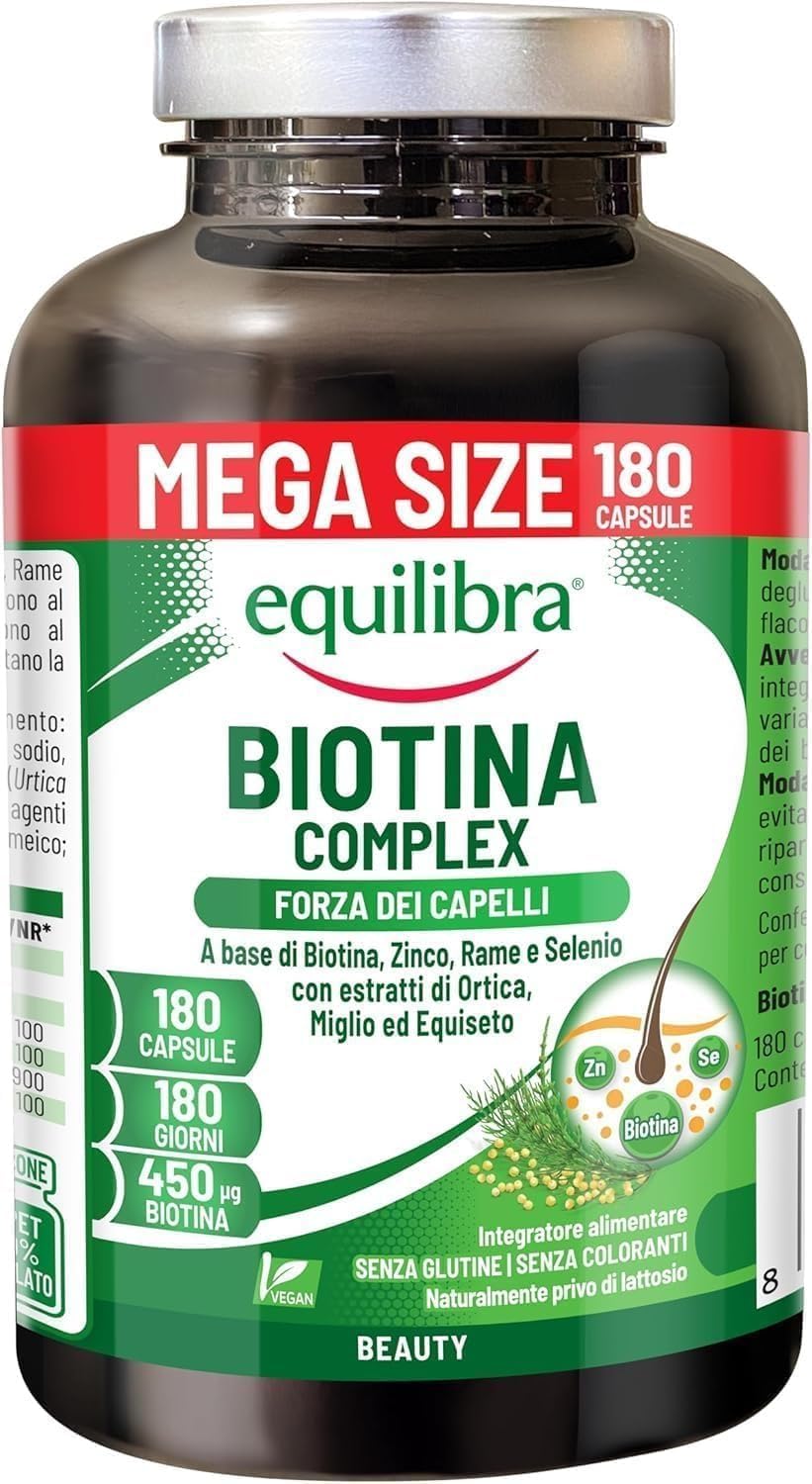 Equilibra Biotina Altodosata 450mcg, per Capelli e Unghie, 180 Capsule