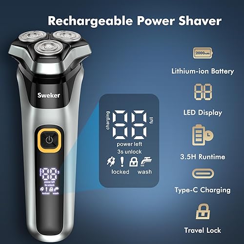 Miniatura 8 de Maquinilla de afeitar eléctrica para hombres, afeitadora eléctrica recargable con recortadora emergente para recortadora de patillas, afeitadora