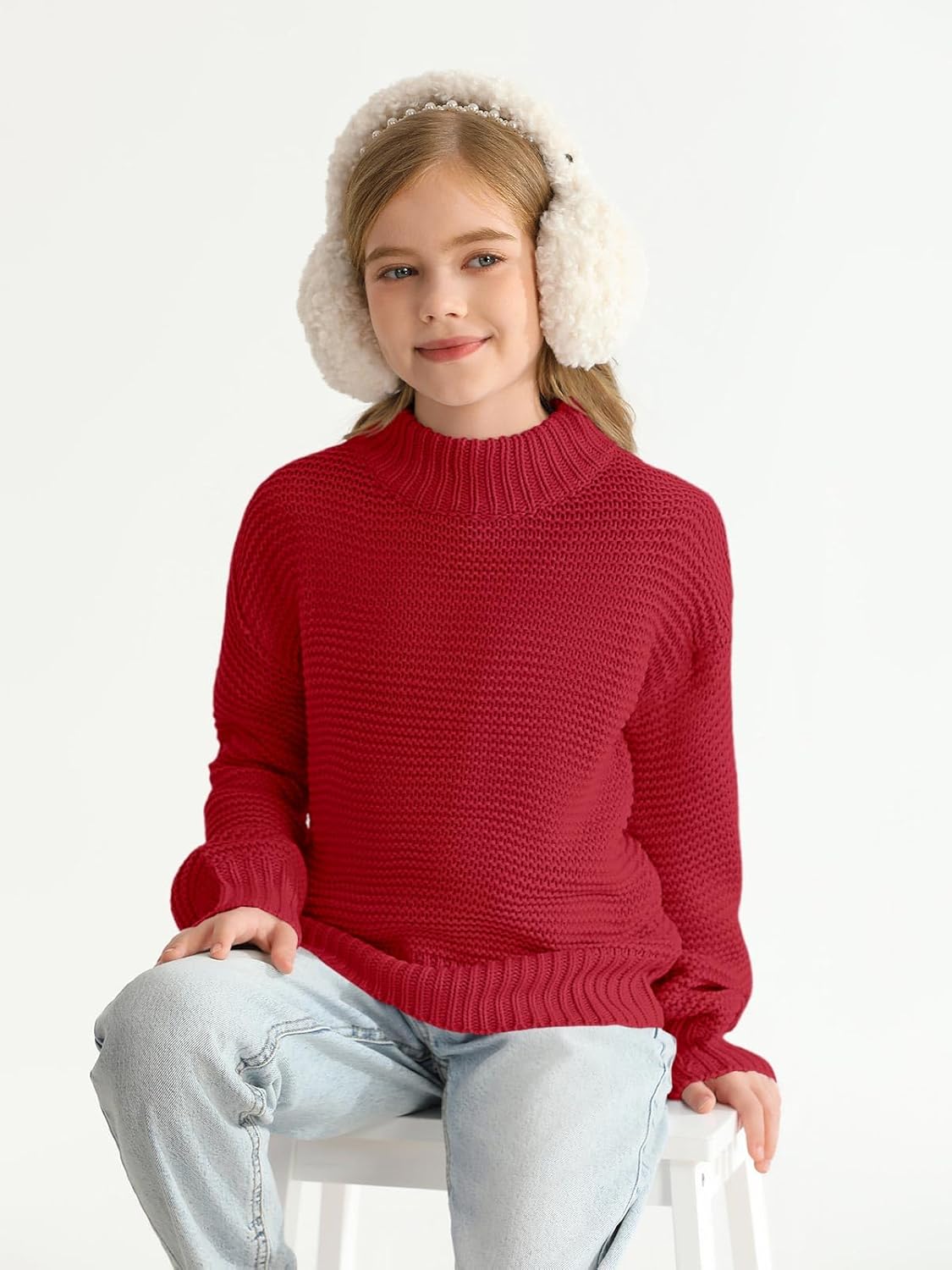 Imily Bela Girls Mock Neck Pullover Sweaters Casual Long Sleeve Knit Jumper Tops - Image 5