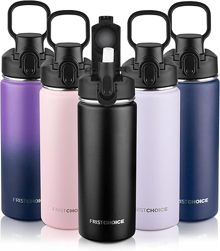 Botella de agua aislada con tapa, botella de agua de acero inoxidable de 18 onzas para niños, niñas, botella de agua térmica de doble pared al vacío