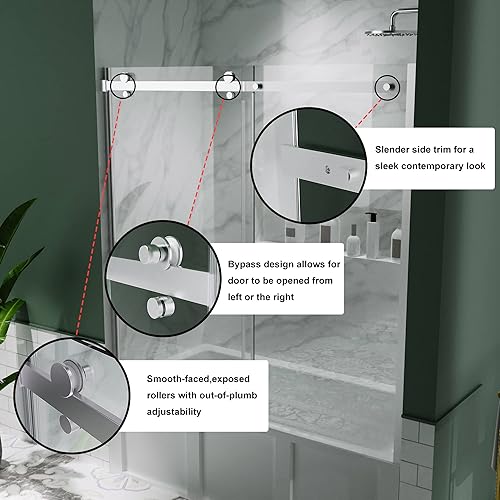 Miniatura 4 de ES-DIY Puerta de ducha para bañera puerta corrediza de ducha de 56 a 60 pulgadas de ancho x 58 pulgadas de alto puerta de bañera de vidrio templado