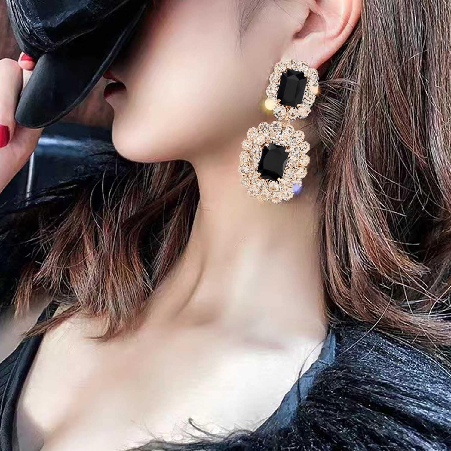 Women's Crystal Rectangle Dangle Drop Earrings Rhinestone Geometric Statement Dangling Earring Fashion Jewelry for Gold - Image 5