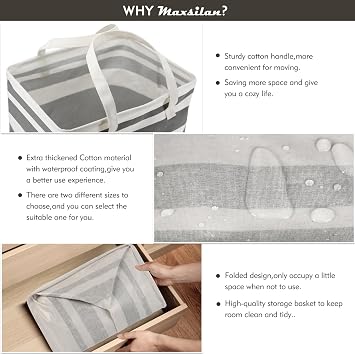 Maxsilan 80L Laundry Basket Bag, Collapsible Washing Clothes Hamper, Grey