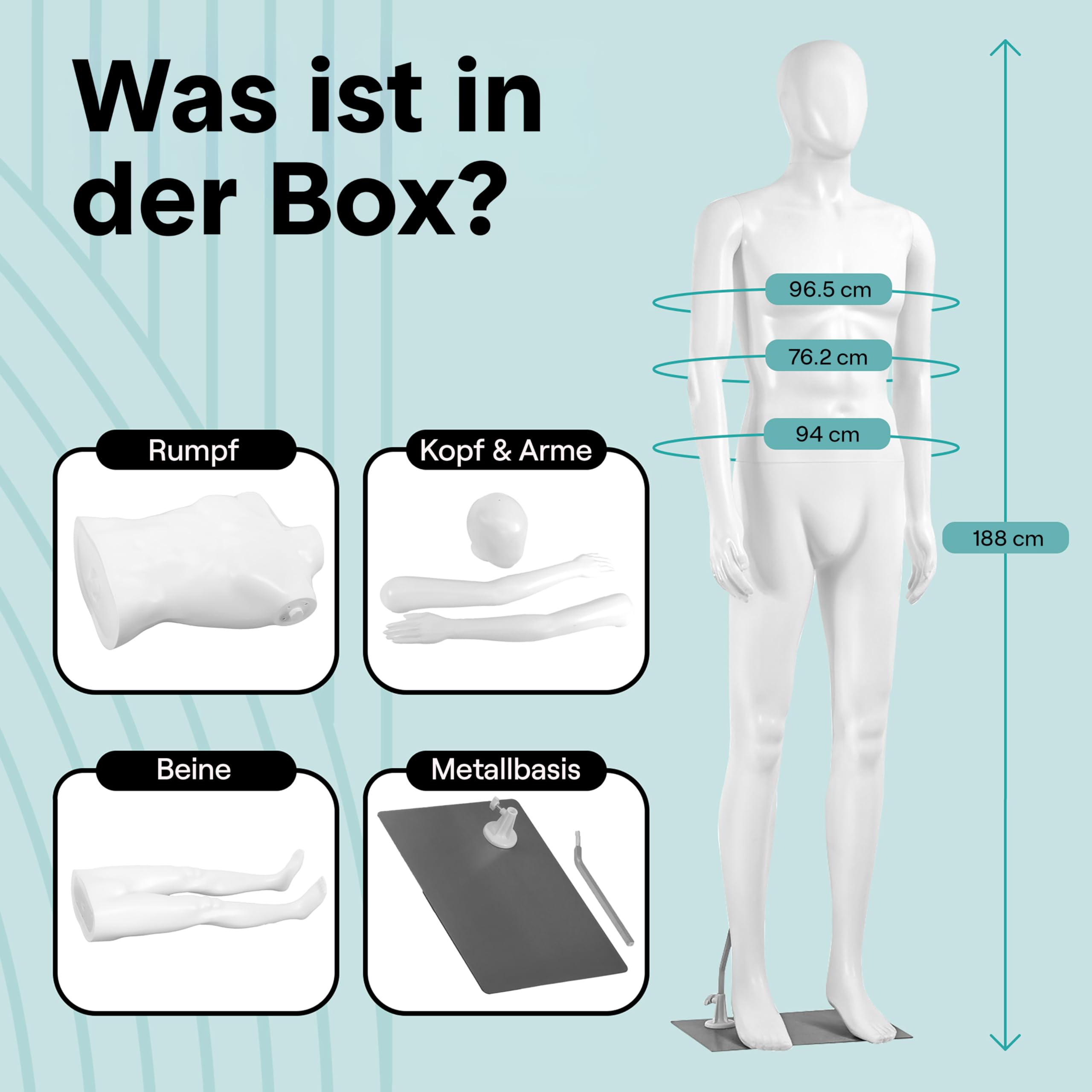 SereneLife 185 cm Große Männliche Schaufensterpuppe mit Verstellbarem Kopf, Flexiblen Gliedmaßen und Abnehmbarem Design – Ideal für Bekleidungsgeschäfte, Boutiquen, Ausstellungen und mehr