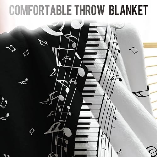 Miniatura 6 de Levens Manta musical de regalo para mujeres, niñas y hombres, decoración abstracta de notas musicales de piano para el hogar, dormitorio, sala de