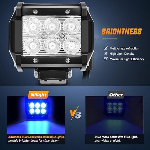 Miniatura 3 de Nilight Luz LED de 4 pulgadas, luz antiniebla de conducción de punto azul, 2 unidades de 18 W, para pesca todoterreno, caza, emergencia, señal de