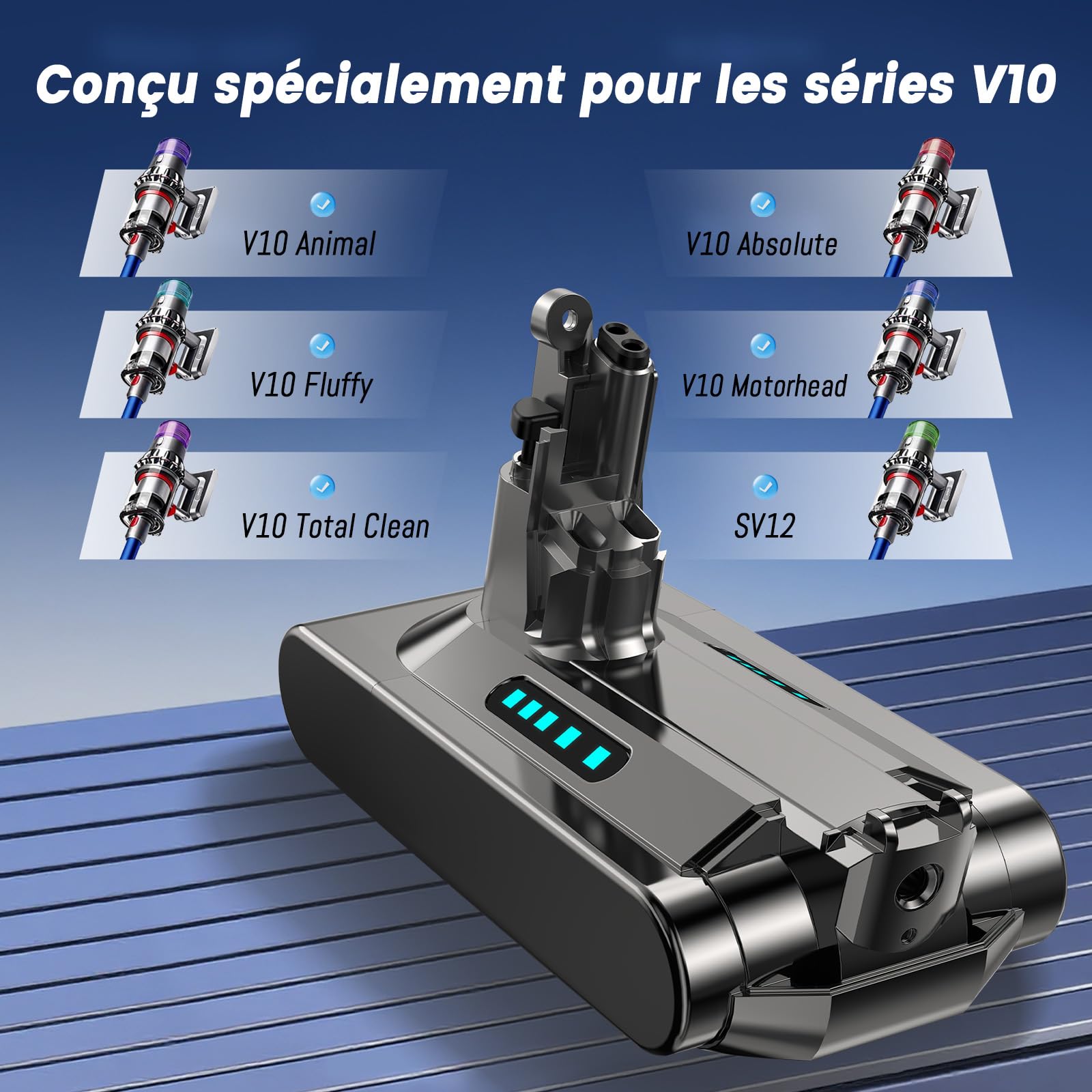 Batterie de Remplacement Compatible avec Dyson V10 SV12, Ecovoltix Batterie pour Dyson V10 Animal, Absolute, Motorhead, Fluffy Aspirateur sans Fil, Aspirateur à Main avec Filtre
