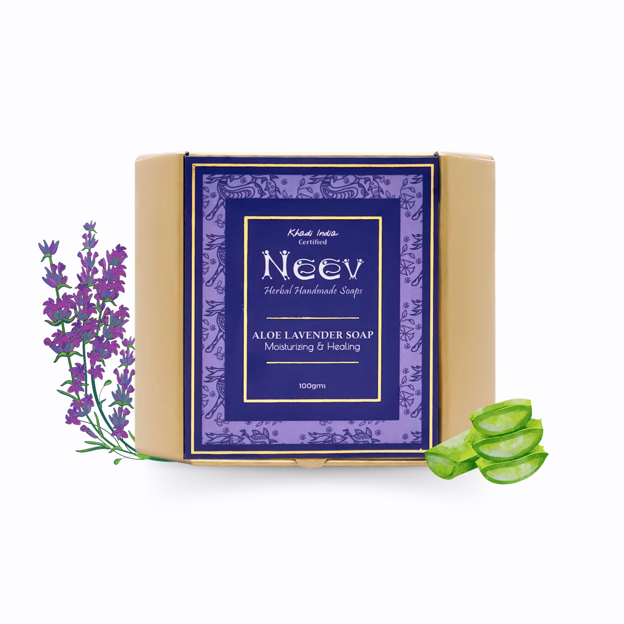 Neev Herbal Handmade Soaps Aloe Lavender Soap for Moisturizing and Healing, 100 g