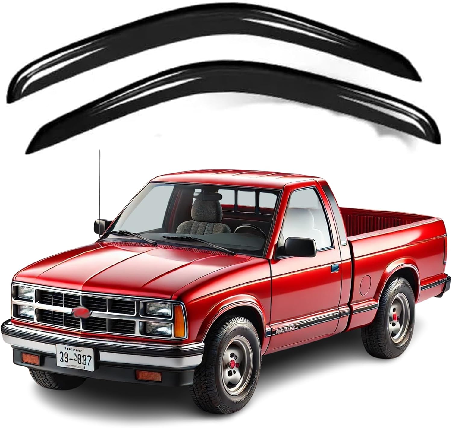 Compatible with GMC Sonoma 1995-2005 - Safe Sun, Rain, Wind Deflector, Front & Rear Window Vent Visors, Vent Protection, Tape-On Outside-Mount, 2-Pieces Guard Kit, 2mm-Thick
