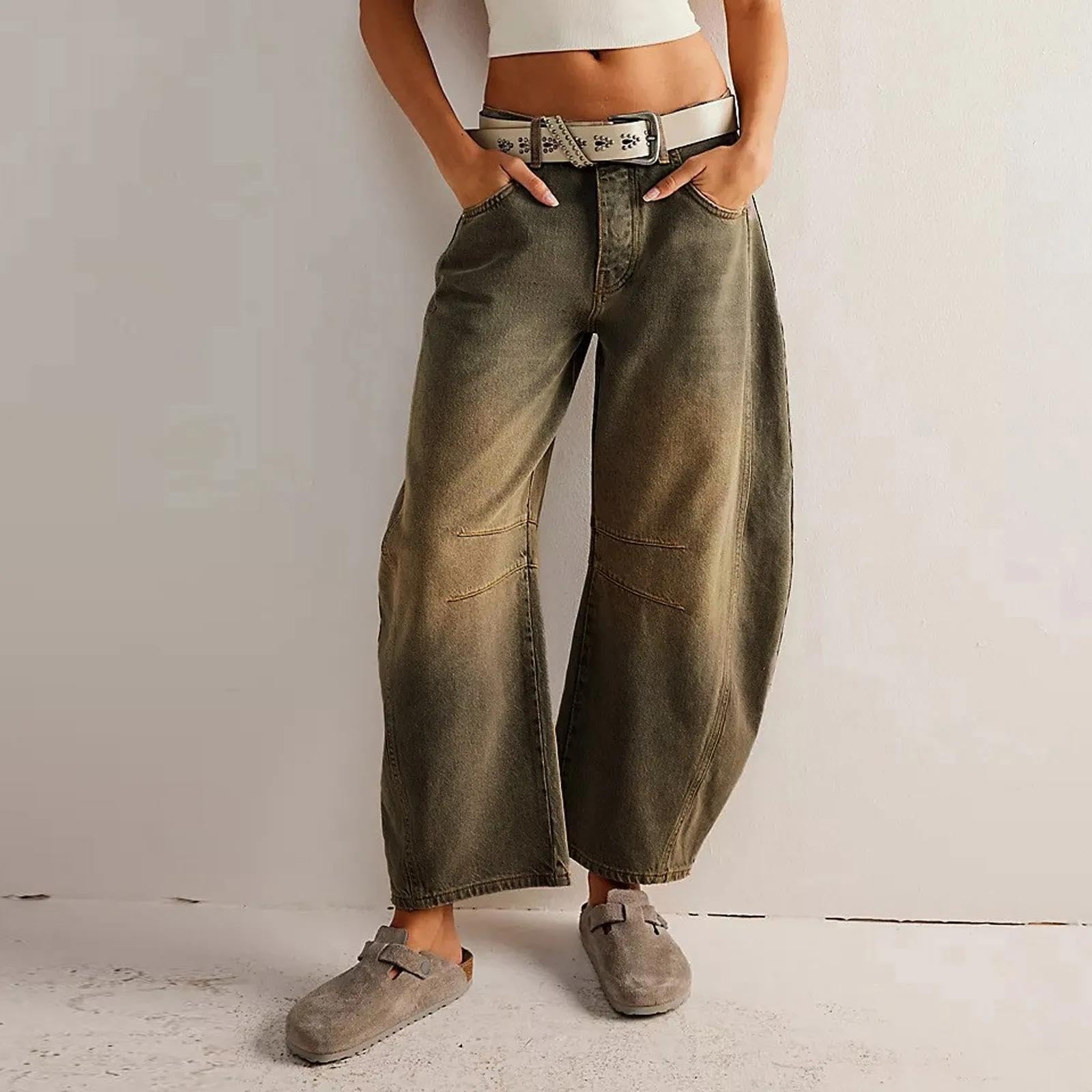 Jeans Pantalon Jeanshosen Baggy Boyfriend Jeans Mit Taschen Mid Rise Barrel Jeans Für Frauen Weite Bein Mit Mittlerer Taille Kurze Jeans Hose Damen Jeans