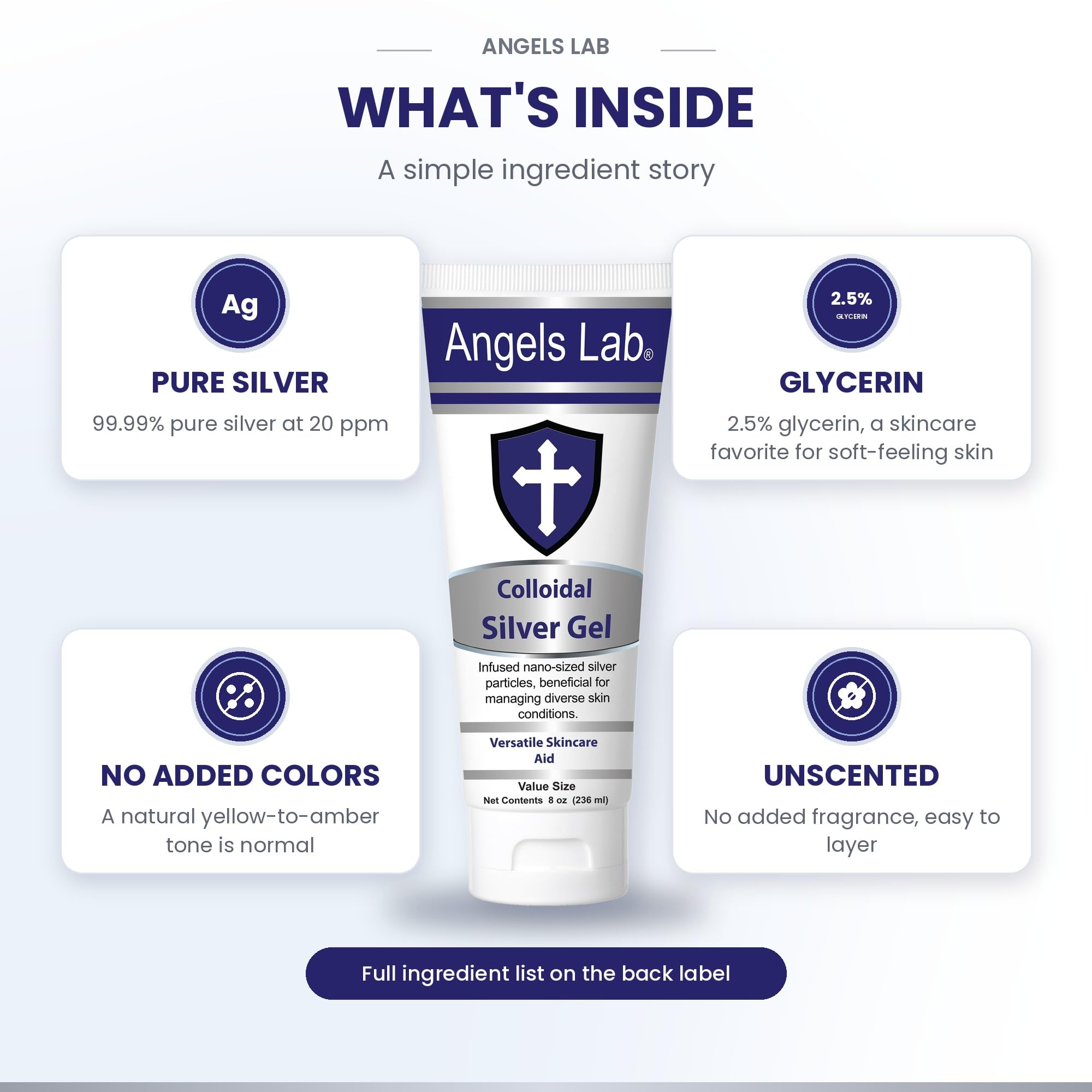 Angels Colloidal Silver Gel Nano Silver Gel Wound Care – Unscented Healing Ointment for Burns, Sunburns & Irritated Skin – 8oz Formula — Amazon image 4